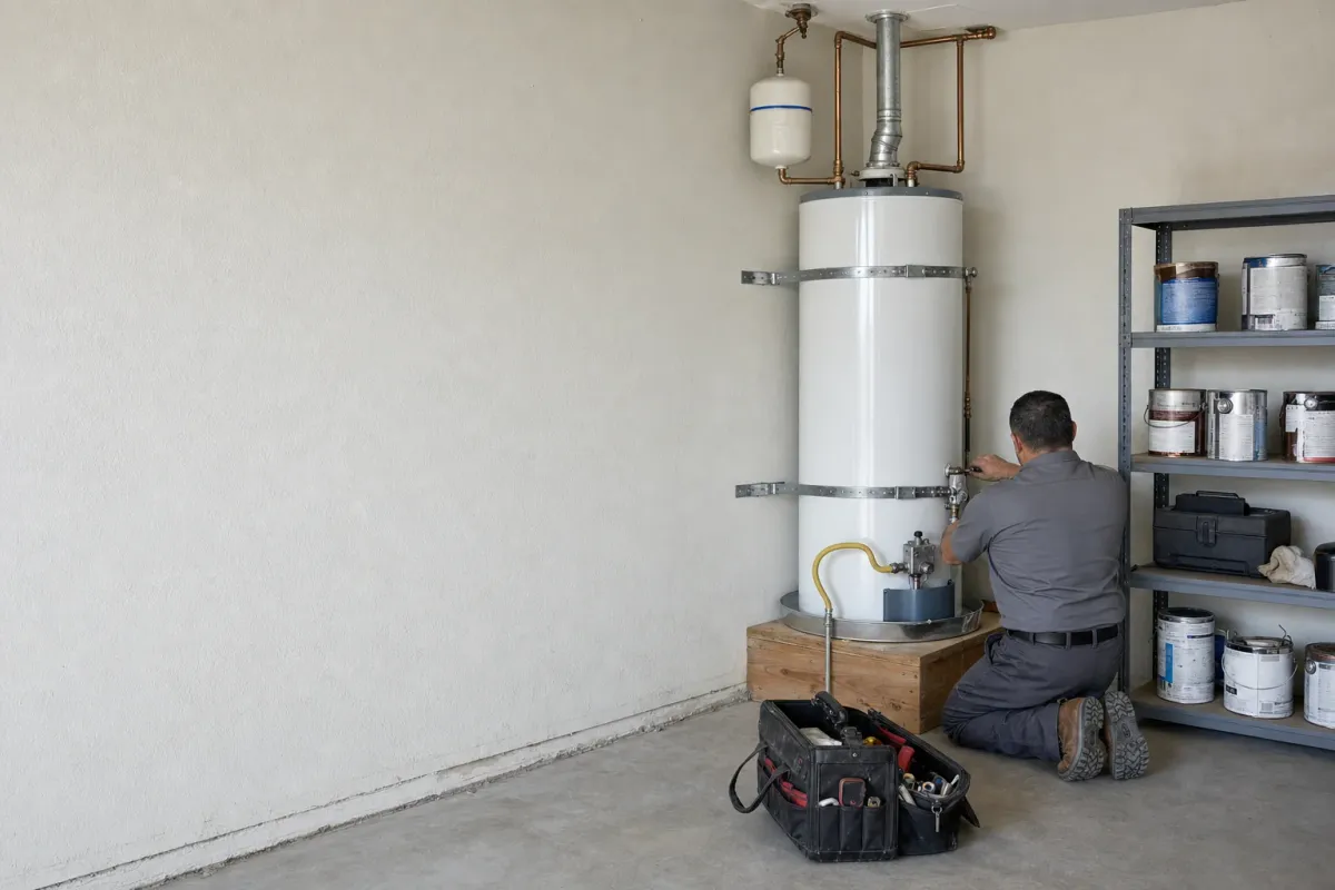 New water heater installation in a Tustin garage